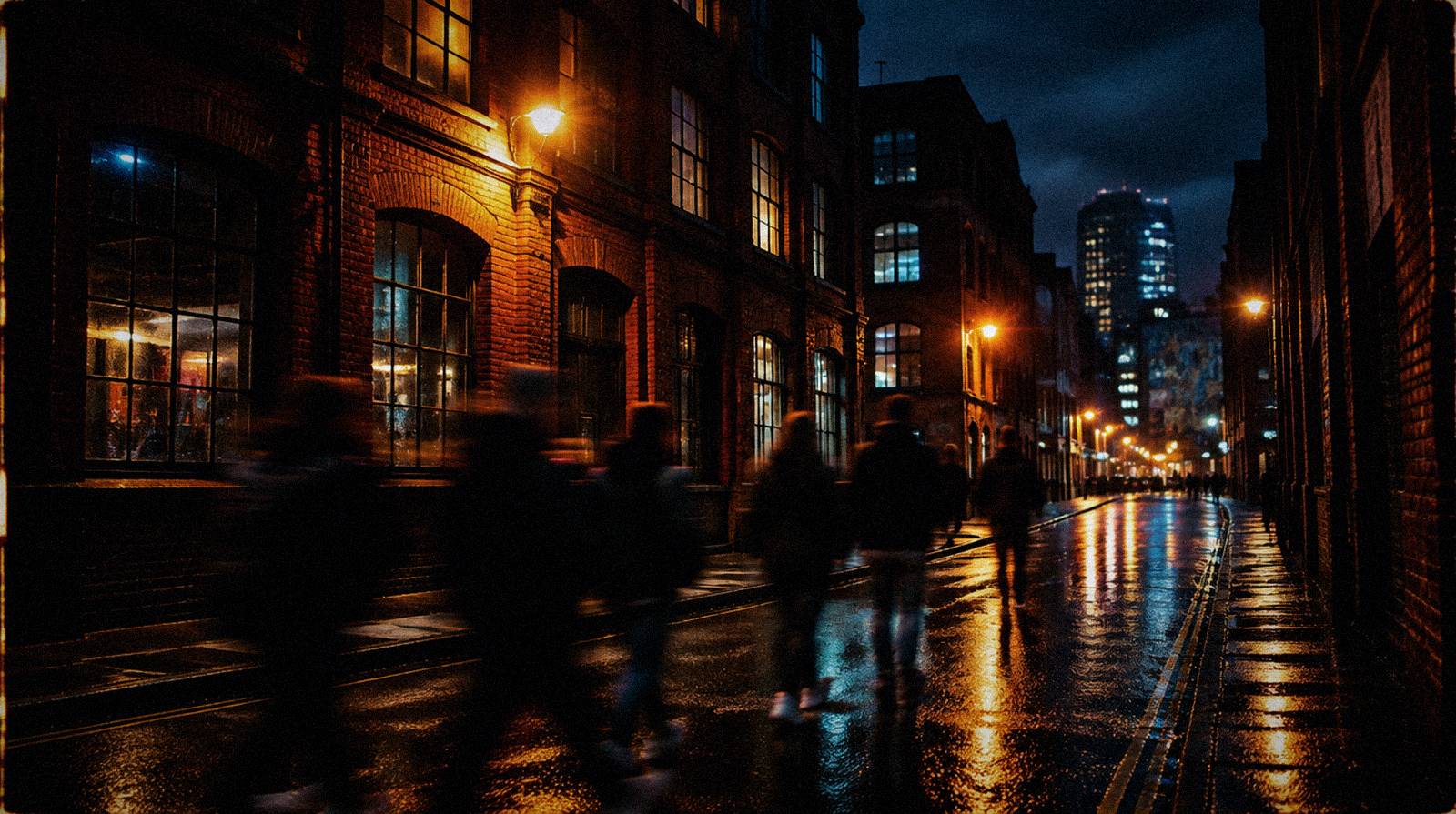 Manchester street at night